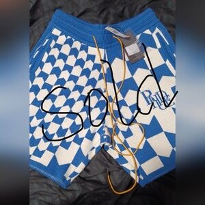 Rhude Geometric Blue and White Knit Shorts